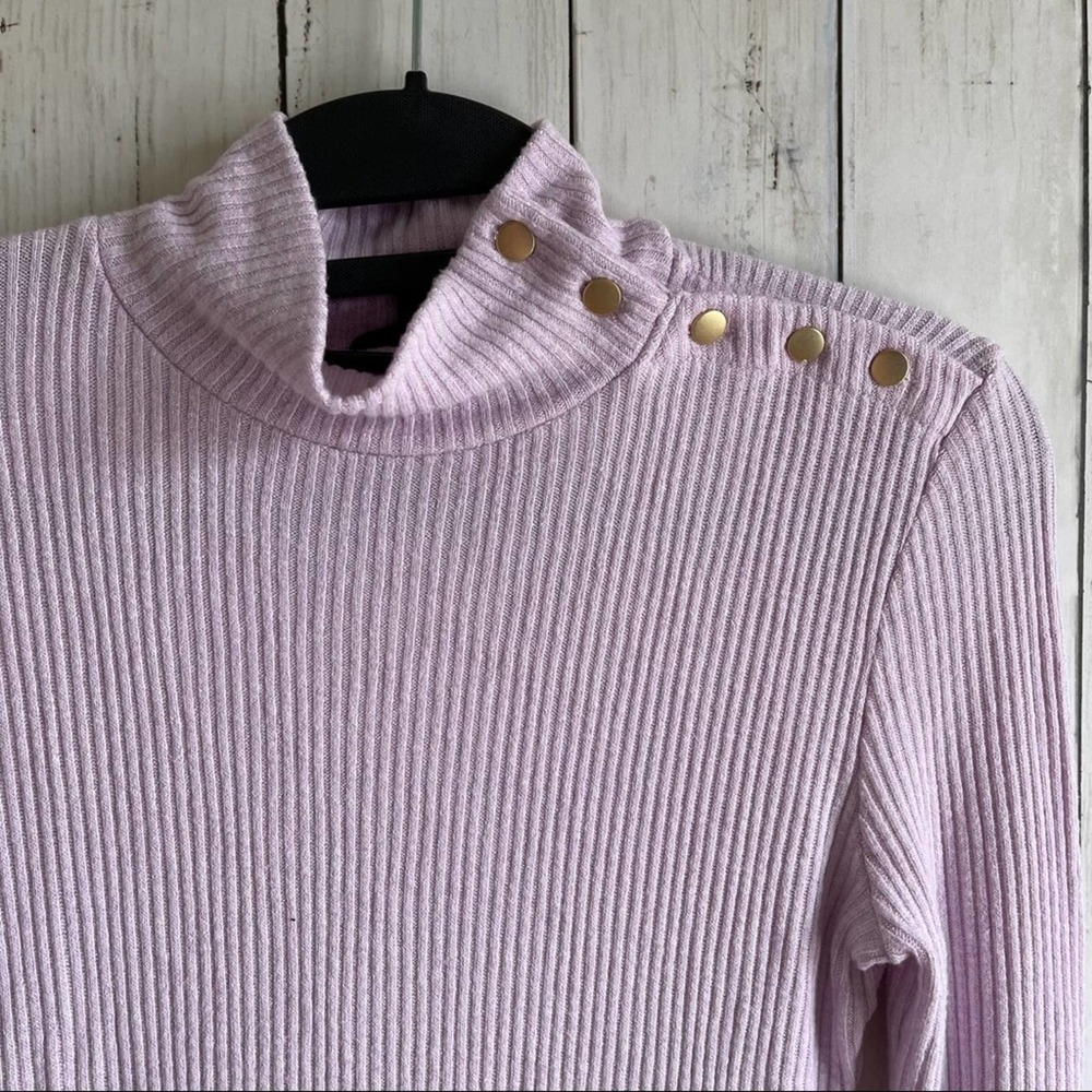 J.Crew Button-shoulder Ribbed Turtleneck Lilac XS - Picture 5 of 7